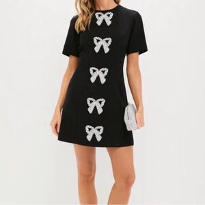 Hyacinth House Black Mini Dress with Silver Bow Details
